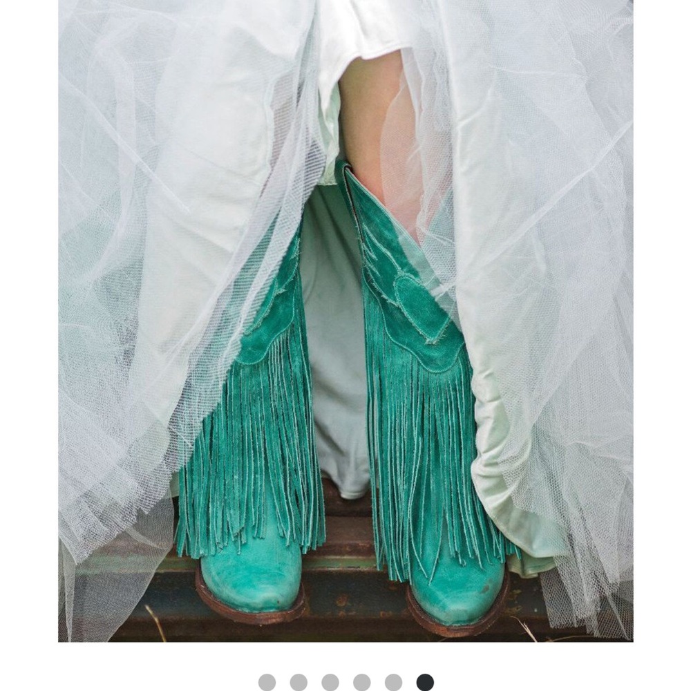 Lane Turquoise Fringe Cowboy Boots - Picture 6 of 15